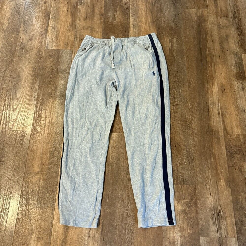 Polo Ralph Lauren Track Pants Men Large Gray Blue Striped Straight Sweatpants